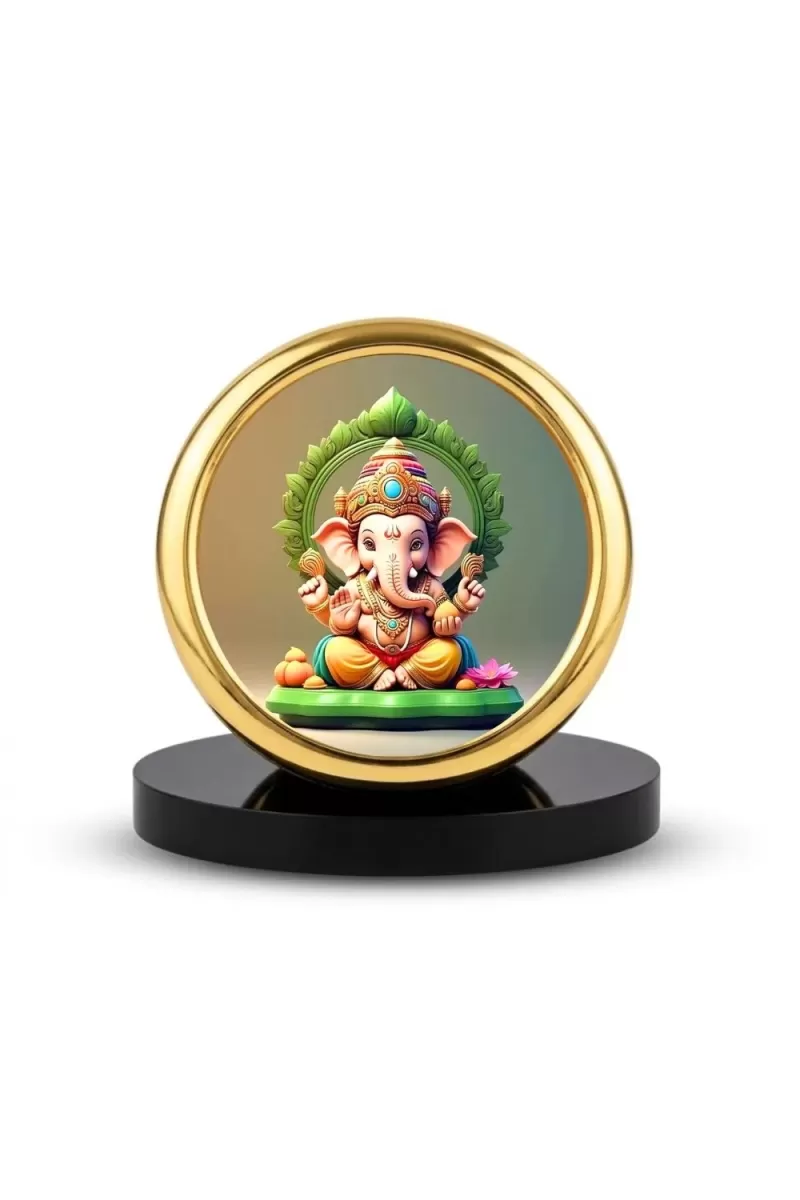 Car Desk/Table Top Lord Ganesha Metal Golden Photo Stand  2x2 Inches, Compact & Stylish Spiritual Display For Car, Home & Office (Pack Of 1) (F18536)