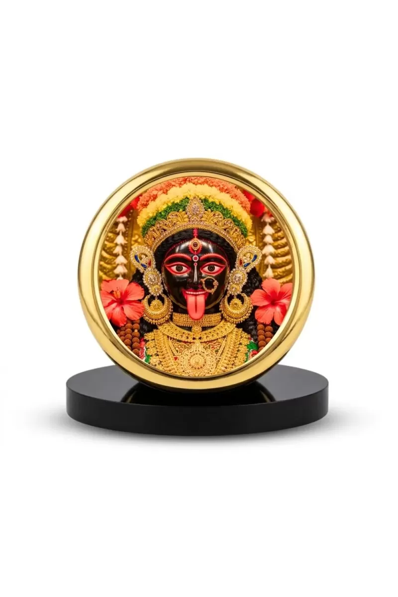 Car Desk/Table Top Maa Kali Metal Golden Photo Stand  2x2 Inches, Compact & Stylish Spiritual Display For Car, Home & Office (Pack Of 1) (F18537)