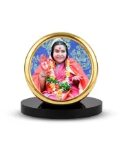 Car Desk/Table Top Shri Mataji Nirmala Devi Metal Golden Photo Stand  2x2 Inches, Compact & Stylish Spiritual Display For Car, Home & Office (Pack Of 1) (F18538)