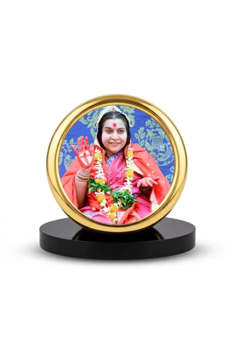 Car Desk/Table Top Shri Mataji Nirmala Devi Metal Golden Photo Stand  2x2 Inches, Compact & Stylish Spiritual Display For Car, Home & Office (Pack Of 1) (F18538)