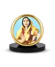 Car Desk/Table Top Shri Mataji Nirmala Devi Metal Golden Photo Stand  2x2 Inches, Compact & Stylish Spiritual Display For Car, Home & Office (Pack Of 1) (F18539)