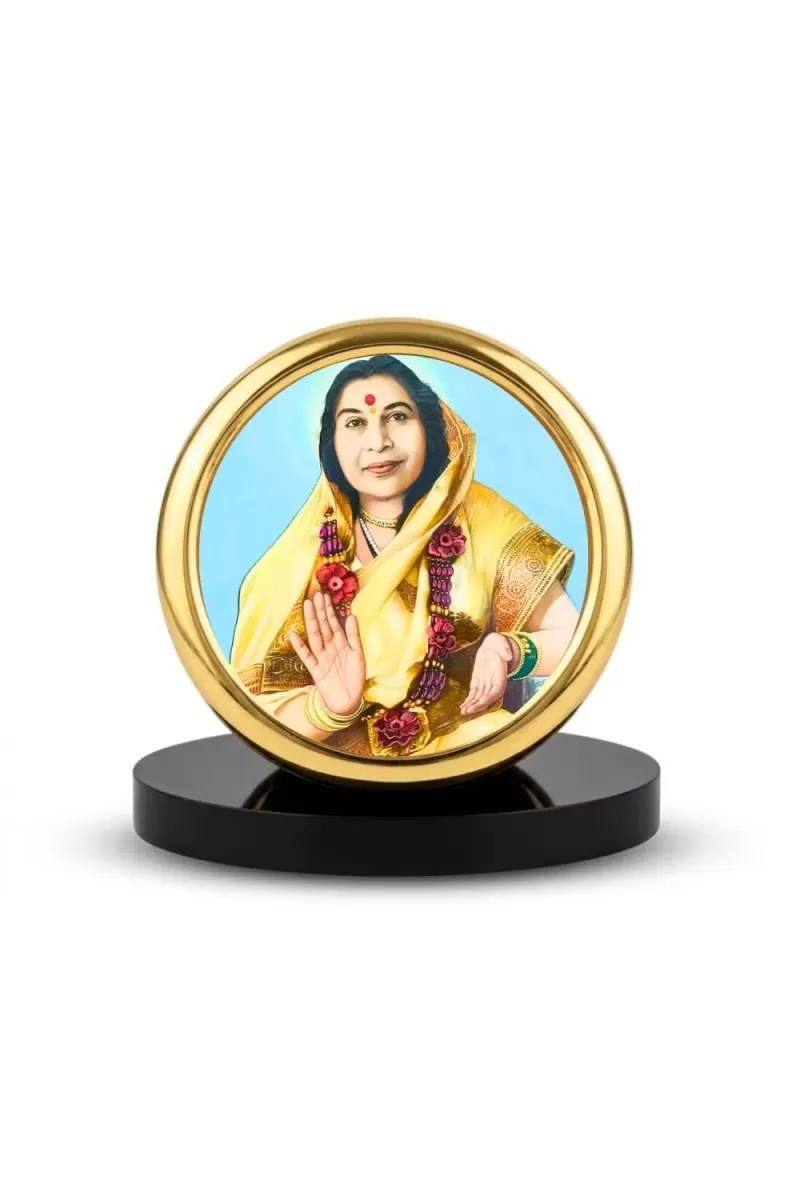 Car Desk/Table Top Shri Mataji Nirmala Devi Metal Golden Photo Stand  2x2 Inches, Compact & Stylish Spiritual Display For Car, Home & Office (Pack Of 1) (F18539)