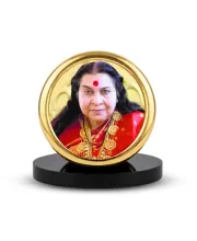 Car Desk/Table Top Shri Mataji Nirmala Devi Metal Golden Photo Stand  2x2 Inches, Compact & Stylish Spiritual Display For Car, Home & Office (Pack Of 1) (F18540)