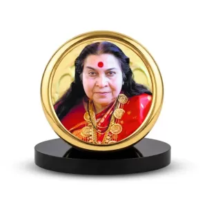 Car Desk/Table Top Shri Mataji Nirmala Devi Metal Golden Photo Stand  2x2 Inches, Compact & Stylish Spiritual Display For Car, Home & Office (Pack Of 1) (F18540)