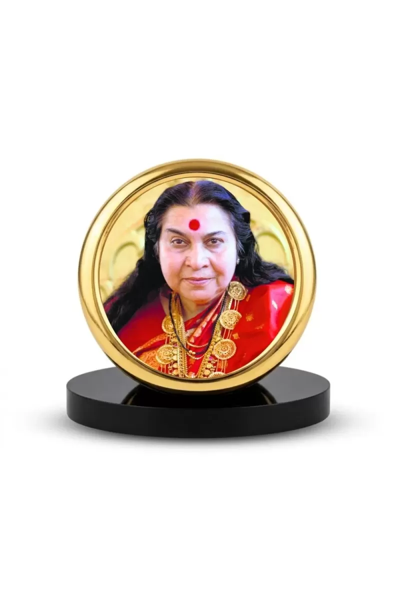 Car Desk/Table Top Shri Mataji Nirmala Devi Metal Golden Photo Stand  2x2 Inches, Compact & Stylish Spiritual Display For Car, Home & Office (Pack Of 1) (F18540)
