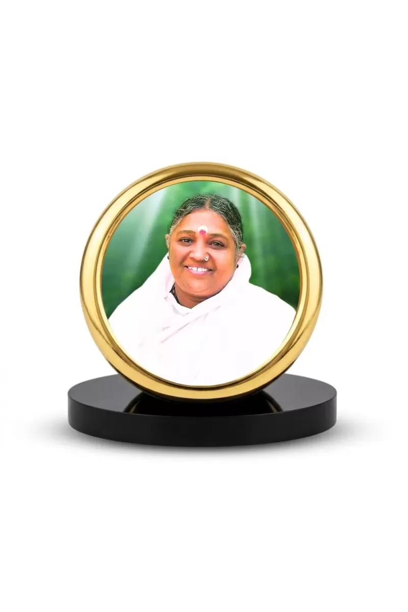 Car Desk/Table Top Mata Amritanandamayi Metal Golden Photo Stand  2x2 Inches, Compact & Stylish Spiritual Display For Car, Home & Office (Pack Of 1) (F18541)