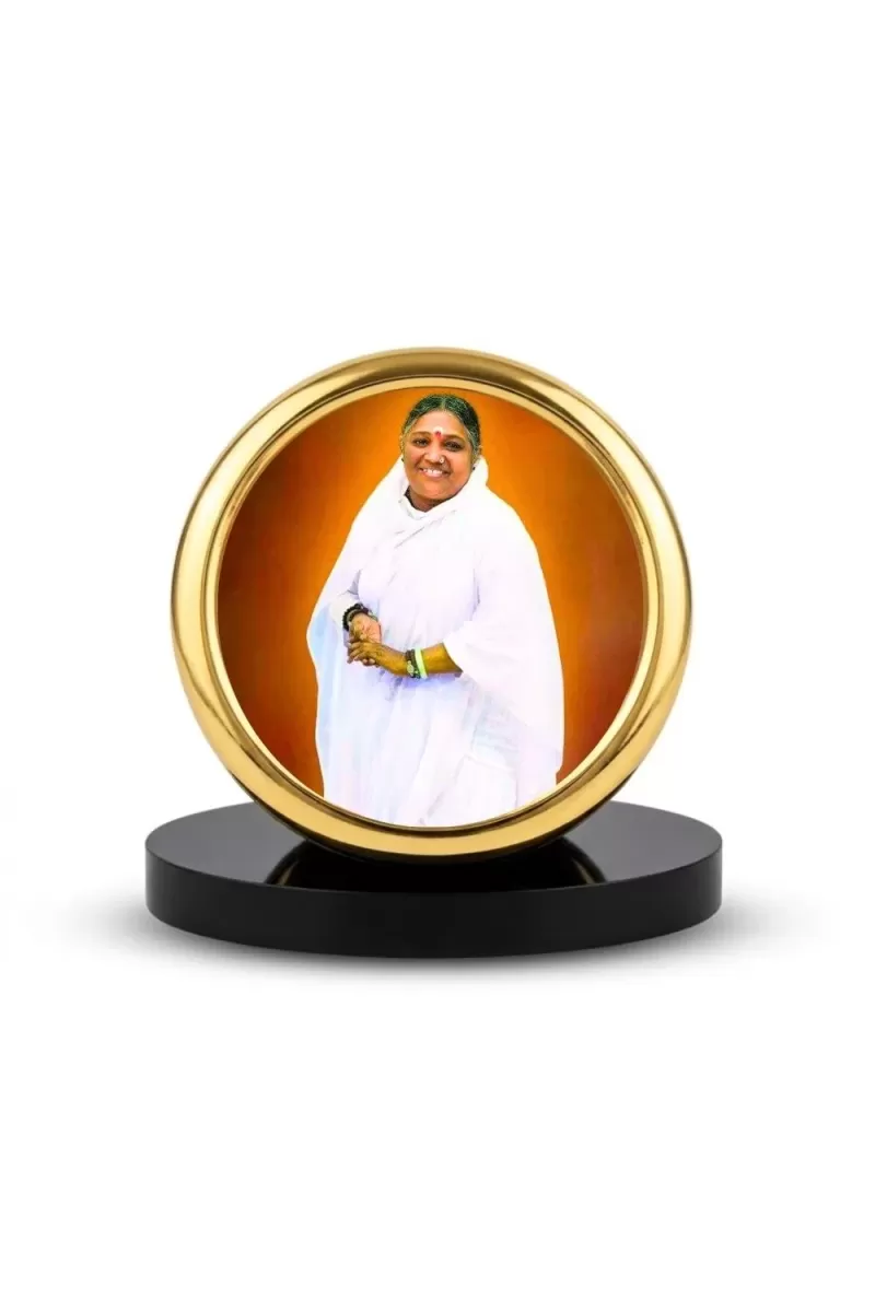 Car Desk/Table Top Mata Amritanandamayi Metal Golden Photo Stand  2x2 Inches, Compact & Stylish Spiritual Display For Car, Home & Office (Pack Of 1) (F18542)