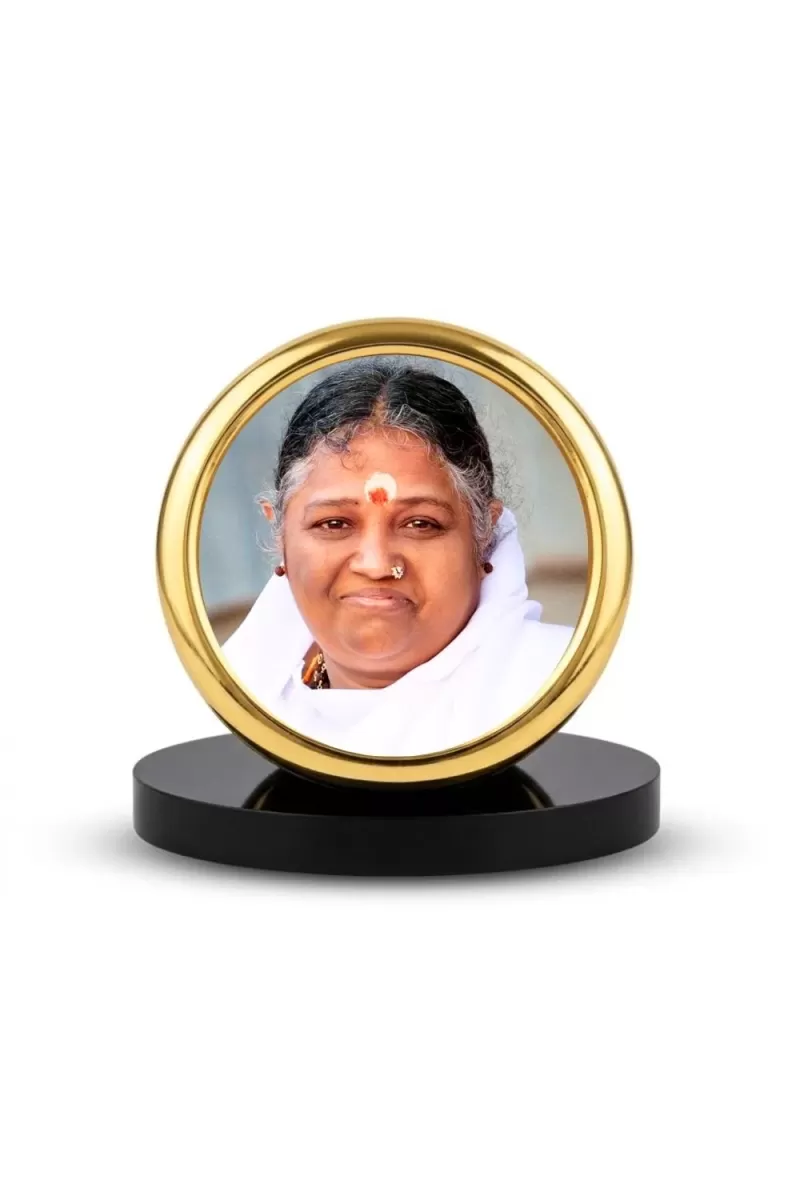 Car Desk/Table Top Mata Amritanandamayi Metal Golden Photo Stand  2x2 Inches, Compact & Stylish Spiritual Display For Car, Home & Office (Pack Of 1) (F18543)