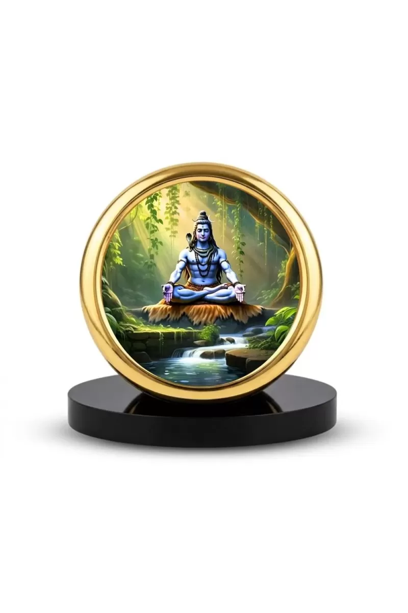 Car Desk/Table Top Lord Shiva Metal Golden Photo Stand  2x2 Inches, Compact & Stylish Spiritual Display For Car, Home & Office (Pack Of 1) (F18544)