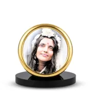 Car Desk/Table Top Anandamayi Maa Metal Golden Photo Stand  2x2 Inches, Compact & Stylish Spiritual Display For Car, Home & Office (Pack Of 1) (F18545)