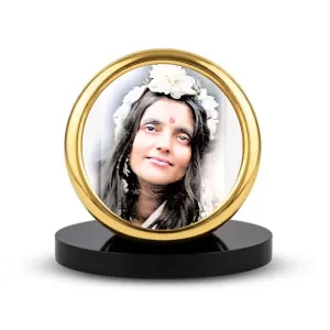 Car Desk/Table Top Anandamayi Maa Metal Golden Photo Stand  2x2 Inches, Compact & Stylish Spiritual Display For Car, Home & Office (Pack Of 1) (F18545)