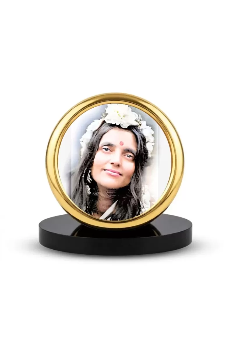 Car Desk/Table Top Anandamayi Maa Metal Golden Photo Stand  2x2 Inches, Compact & Stylish Spiritual Display For Car, Home & Office (Pack Of 1) (F18545)