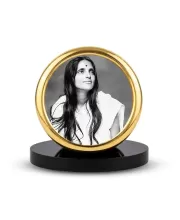 Car Desk/Table Top Anandamayi Maa Metal Golden Photo Stand  2x2 Inches, Compact & Stylish Spiritual Display For Car, Home & Office (Pack Of 1) (F18546)