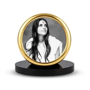 Car Desk/Table Top Anandamayi Maa Metal Golden Photo Stand  2x2 Inches, Compact & Stylish Spiritual Display For Car, Home & Office (Pack Of 1) (F18546)