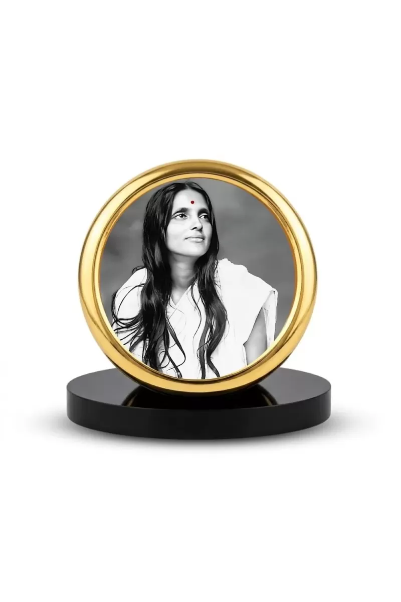 Car Desk/Table Top Anandamayi Maa Metal Golden Photo Stand  2x2 Inches, Compact & Stylish Spiritual Display For Car, Home & Office (Pack Of 1) (F18546)