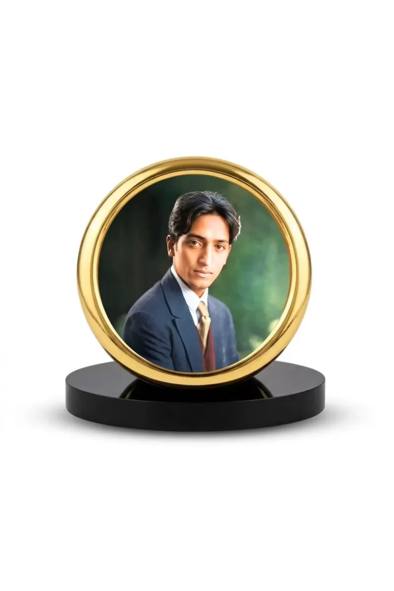 Car Desk/Table Top Jiddu Krishnamurthy Metal Golden Photo Stand  2x2 Inches, Compact & Stylish Spiritual Display For Car, Home & Office (Pack Of 1) (F18547)
