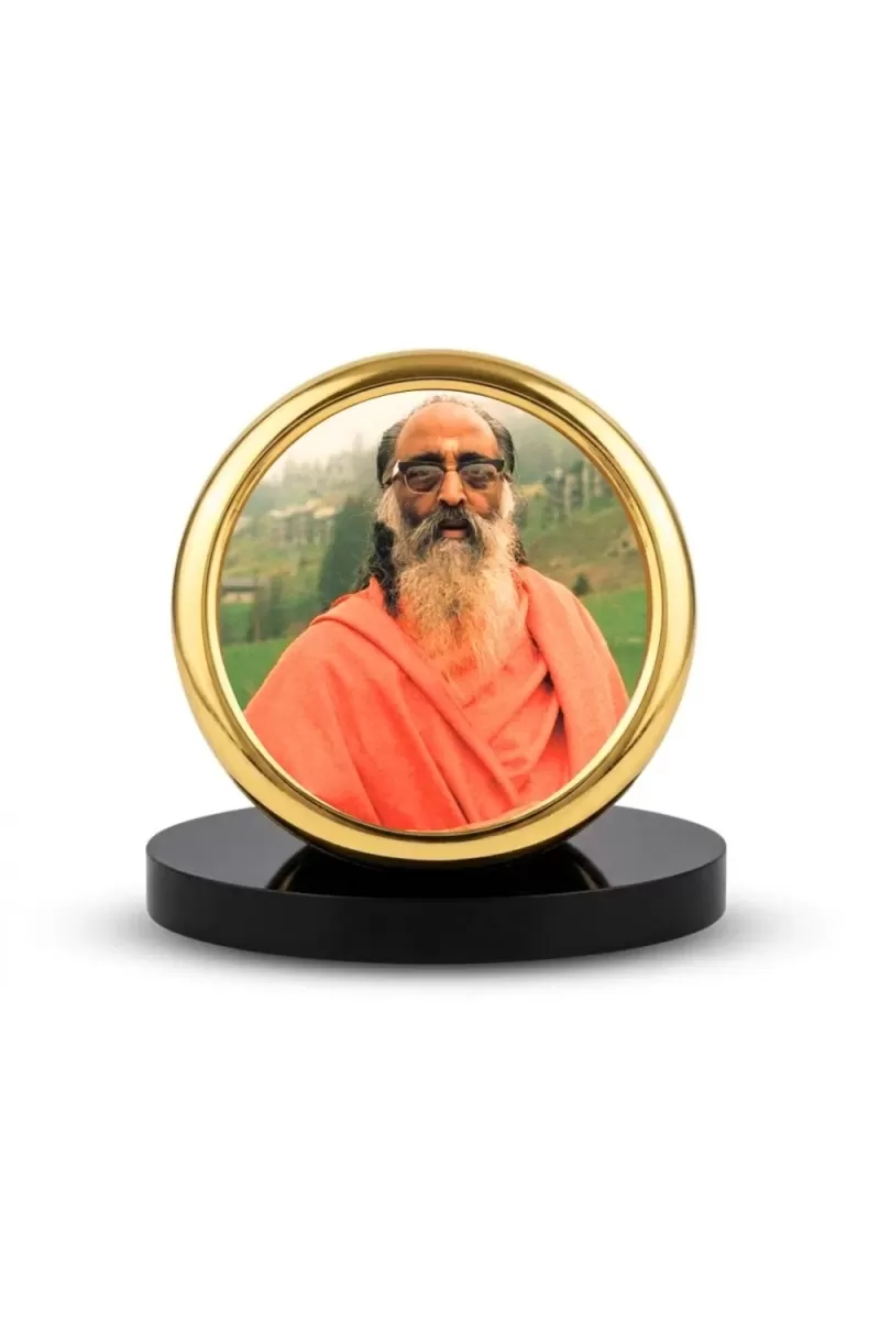 Car Desk/Table Top Swami Chinmayananda Ji Metal Golden Photo Stand  2x2 Inches, Compact & Stylish Spiritual Display For Car, Home & Office (Pack Of 1) (F18549)