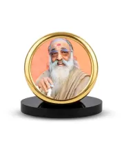 Car Desk/Table Top Swami Chinmayananda Ji Metal Golden Photo Stand  2x2 Inches, Compact & Stylish Spiritual Display For Car, Home & Office (Pack Of 1) (F18550)