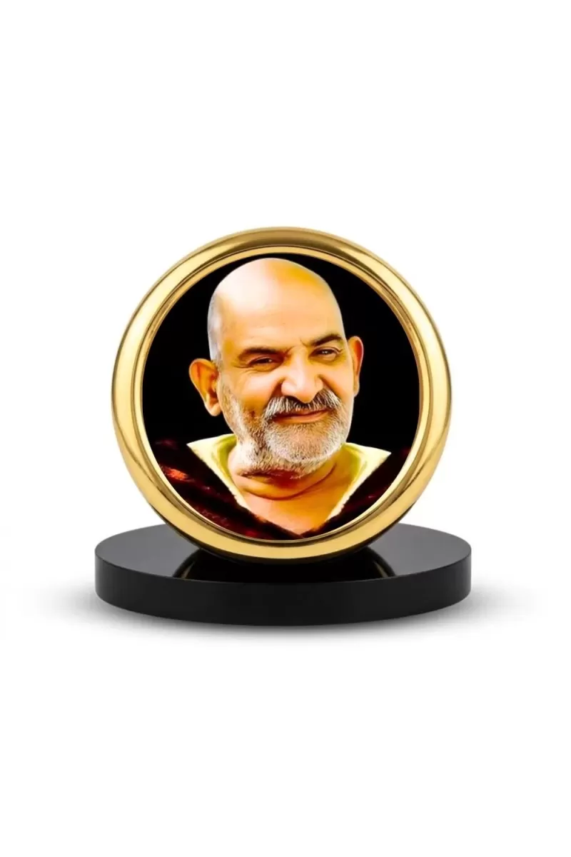 Car Desk/Table Top Karoli Baba Metal Golden Photo Stand  2x2 Inches, Compact & Stylish Spiritual Display For Car, Home & Office (Pack Of 1) (F18552)
