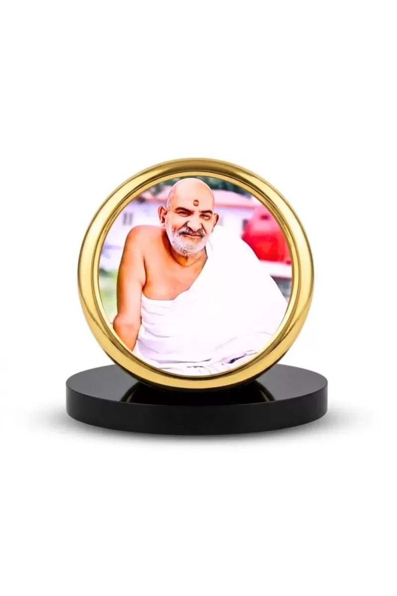 Car Desk/Table Top Karoli Baba Metal Golden Photo Stand  2x2 Inches, Compact & Stylish Spiritual Display For Car, Home & Office (Pack Of 1) (F18554)