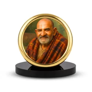 Car Desk/Table Top Karoli Baba Metal Golden Photo Stand  2x2 Inches, Compact & Stylish Spiritual Display For Car, Home & Office (Pack Of 1) (F18555)