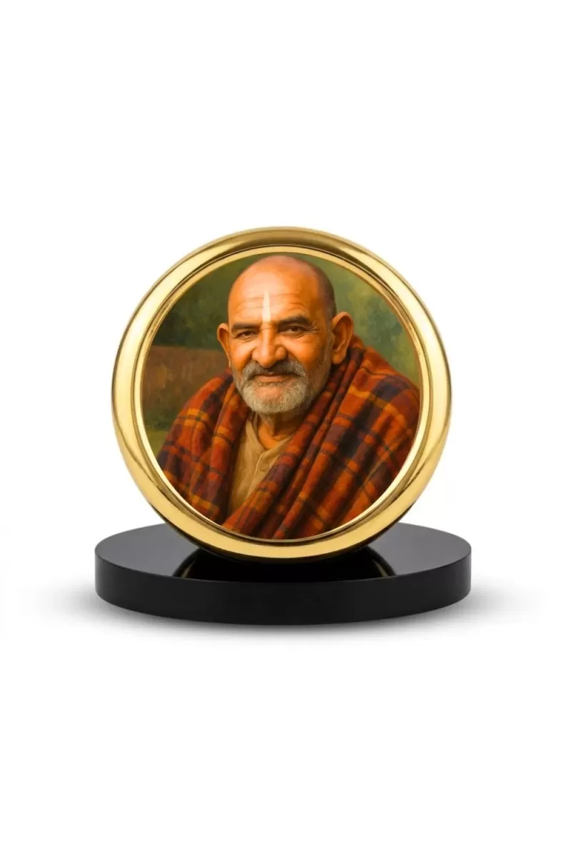 Car Desk/Table Top Karoli Baba Metal Golden Photo Stand  2x2 Inches, Compact & Stylish Spiritual Display For Car, Home & Office (Pack Of 1) (F18555)