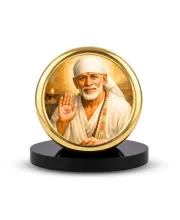 Car Desk/Table Top Lord Saibaba Metal Golden Photo Stand  2x2 Inches, Compact & Stylish Spiritual Display For Car, Home & Office (Pack Of 1) (F18559)