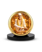 Car Desk/Table Top Lord Saibaba Metal Golden Photo Stand  2x2 Inches, Compact & Stylish Spiritual Display For Car, Home & Office (Pack Of 1) (F18560)