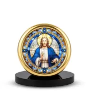 Car Desk/Table Top Lord Jesus Metal Golden Photo Stand  2x2 Inches, Compact & Stylish Spiritual Display For Car, Home & Office (Pack Of 1) (F18561)