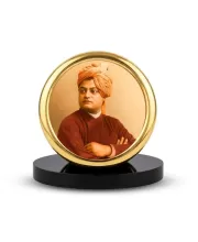 Car Desk/Table Top Swami Vivekananda Metal Golden Photo Stand  2x2 Inches, Compact & Stylish Spiritual Display For Car, Home & Office (Pack Of 1) (F18564)