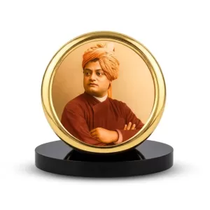 Car Desk/Table Top Swami Vivekananda Metal Golden Photo Stand 2x2 Inches, Compact & Stylish Spiritual Display For Car, Home & Office (Pack Of 1) (F18564) Car Desk/Table Top Swami Vivekananda Metal Golden Photo Stand 2x2 Inches, Compact & Stylish Spiritual Display For Car, Home & Office (Pack Of 1) (F18564)