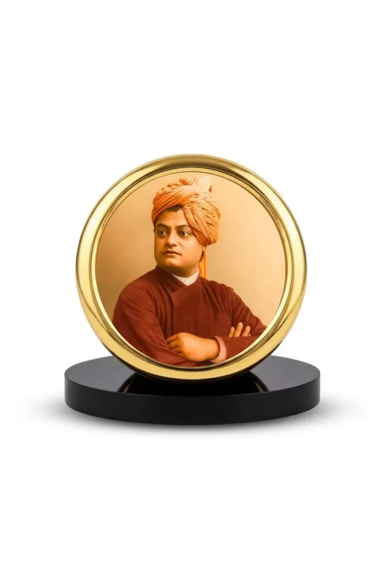 Car Desk/Table Top Swami Vivekananda Metal Golden Photo Stand  2x2 Inches, Compact & Stylish Spiritual Display For Car, Home & Office (Pack Of 1) (F18564)