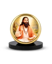 Car Desk/Table Top Ravidas Maharaj Metal Golden Photo Stand  2x2 Inches, Compact & Stylish Spiritual Display For Car, Home & Office (Pack Of 1) (F18566)