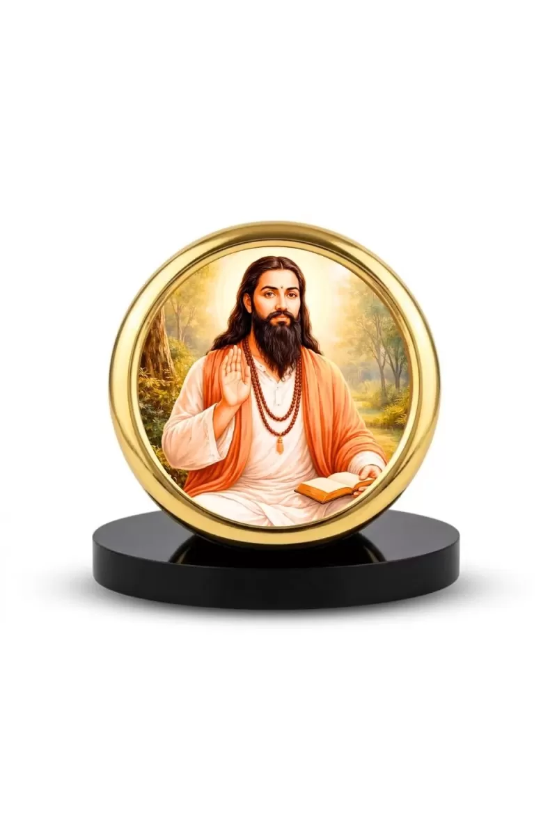 Car Desk/Table Top Ravidas Maharaj Metal Golden Photo Stand  2x2 Inches, Compact & Stylish Spiritual Display For Car, Home & Office (Pack Of 1) (F18566)