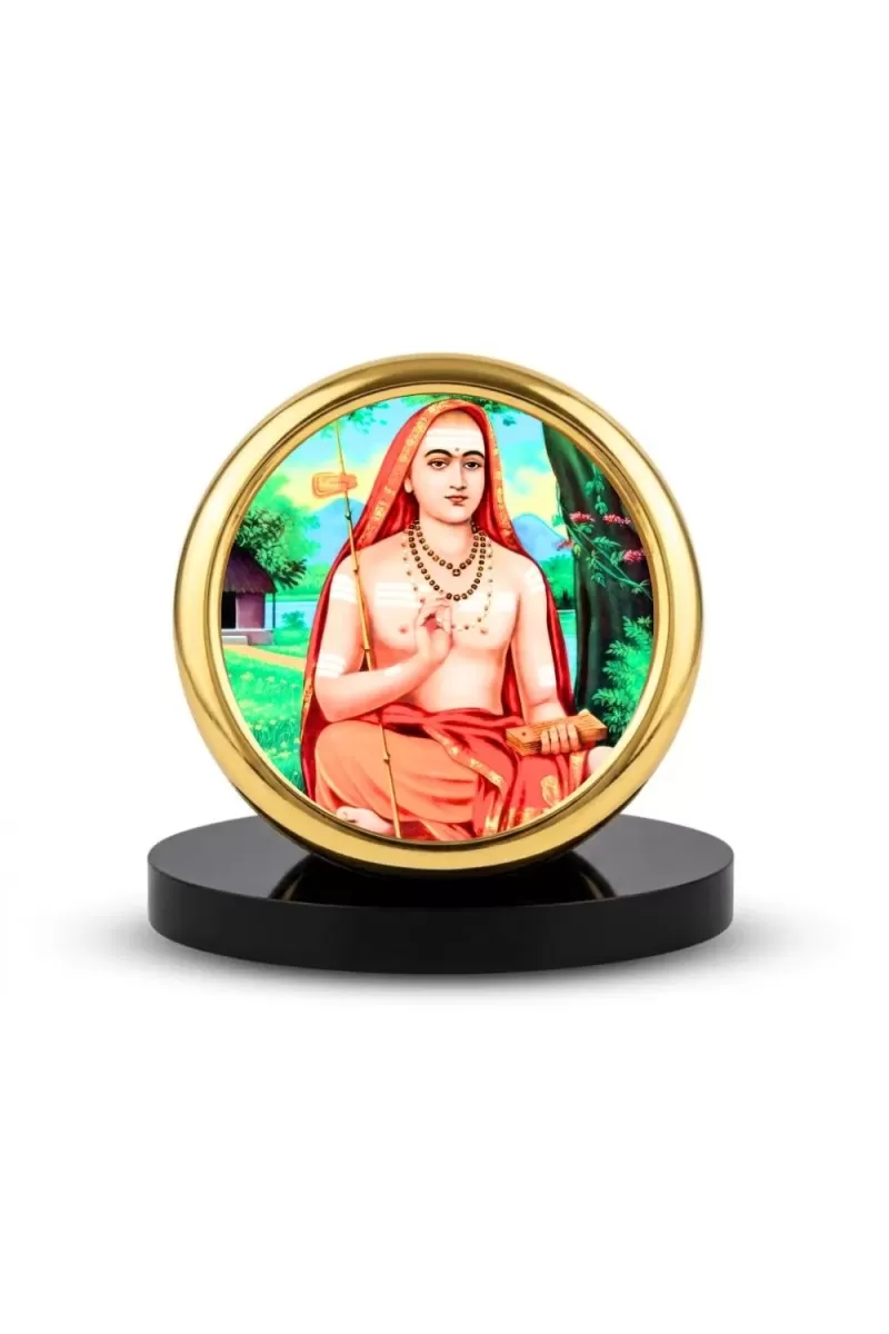 Car Desk/Table Top Aadhi Shankaracharya Metal Golden Photo Stand  2x2 Inches, Compact & Stylish Spiritual Display For Car, Home & Office (Pack Of 1) (F18567)