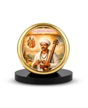 Car Desk/Table Top Sant Tukaram Maharaj Metal Golden Photo Stand  2x2 Inches, Compact & Stylish Spiritual Display For Car, Home & Office (Pack Of 1) (F18568)