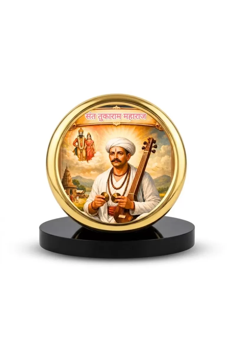 Car Desk/Table Top Sant Tukaram Maharaj Metal Golden Photo Stand  2x2 Inches, Compact & Stylish Spiritual Display For Car, Home & Office (Pack Of 1) (F18568)