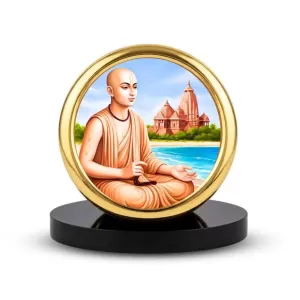 Car Desk/Table Top Chaitanya Mahaprabhu Metal Golden Photo Stand  2x2 Inches, Compact & Stylish Spiritual Display For Car, Home & Office (Pack Of 1) (F18570)