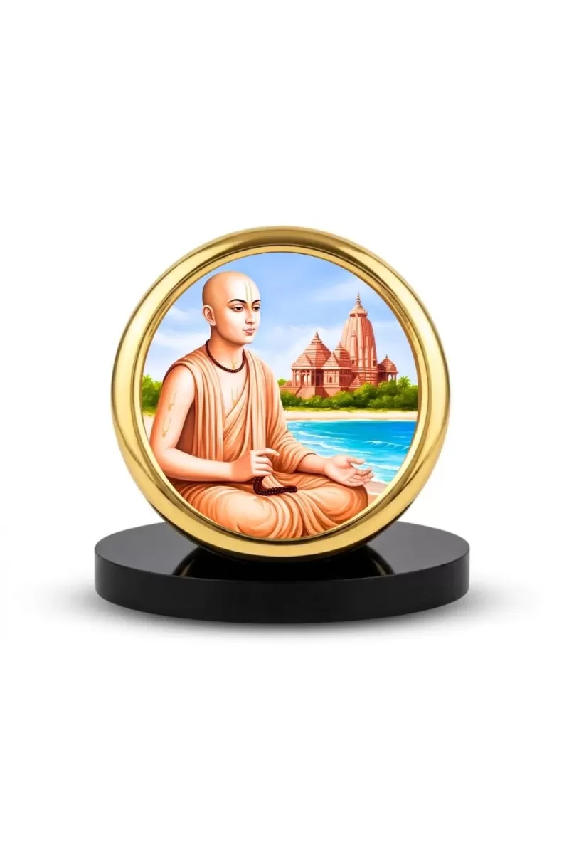 Car Desk/Table Top Chaitanya Mahaprabhu Metal Golden Photo Stand  2x2 Inches, Compact & Stylish Spiritual Display For Car, Home & Office (Pack Of 1) (F18570)