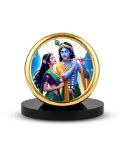 Car Desk/Table Top Lord Krsihna And Radha Metal Golden Photo Stand  2x2 Inches, Compact & Stylish Spiritual Display For Car, Home & Office (Pack Of 1) (F18571)