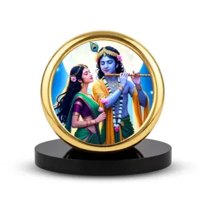 Car Desk/Table Top Lord Krsihna And Radha Metal Golden Photo Stand 2x2 Inches, Compact & Stylish Spiritual Display For Car, Home & Office (Pack Of 1) (F18571) Car Desk/Table Top Lord Krsihna And Radha Metal Golden Photo Stand 2x2 Inches, Compact & Stylish Spiritual Display For Car, Home & Office (Pack Of 1) (F18571)