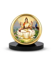 Car Desk/Table Top Goddess Saraswati Metal Golden Photo Stand  2x2 Inches, Compact & Stylish Spiritual Display For Car, Home & Office (Pack Of 1) (F18572)