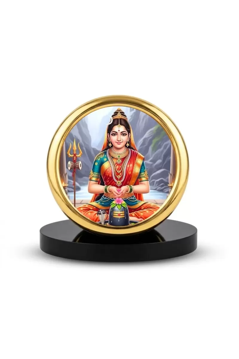 Car Desk/Table Top Goddess Parvathi Metal Golden Photo Stand  2x2 Inches, Compact & Stylish Spiritual Display For Car, Home & Office (Pack Of 1) (F18573)