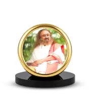 Car Desk/Table Top Sri Sri Ravi Shankar Metal Golden Photo Stand  2x2 Inches, Compact & Stylish Spiritual Display For Car, Home & Office (Pack Of 1) (F18574)