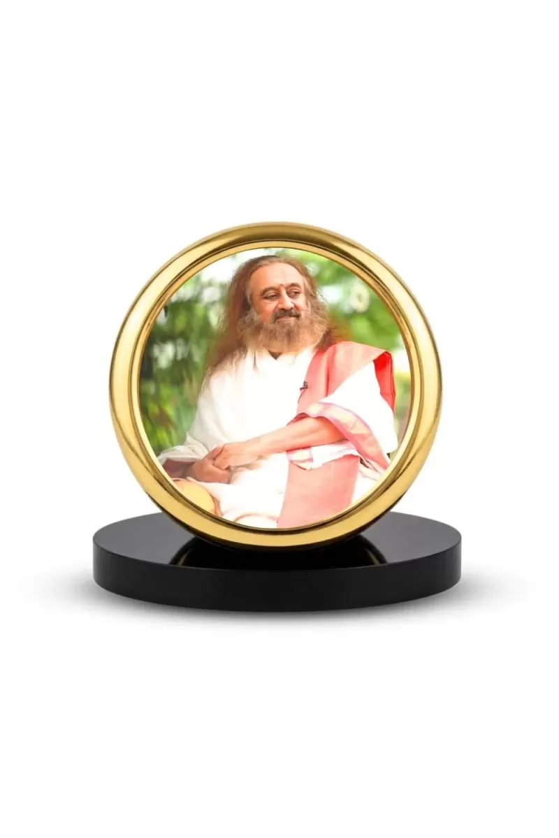 Car Desk/Table Top Sri Sri Ravi Shankar Metal Golden Photo Stand  2x2 Inches, Compact & Stylish Spiritual Display For Car, Home & Office (Pack Of 1) (F18574)