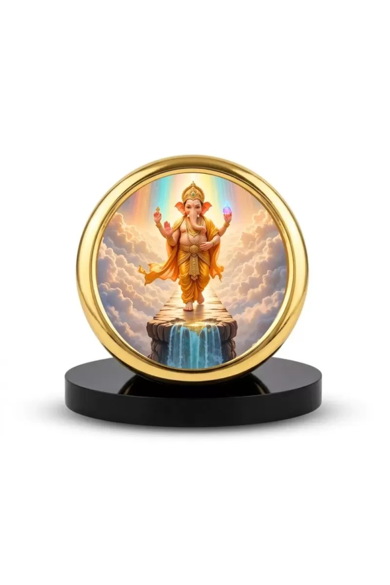 Car Desk/Table Top Lord Ganesha Metal Golden Photo Stand  2x2 Inches, Compact & Stylish Spiritual Display For Car, Home & Office (Pack Of 1) (F18575)