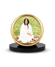 Car Desk/Table Top Anadamayi Ma Metal Golden Photo Stand  2x2 Inches, Compact & Stylish Spiritual Display For Car, Home & Office (Pack Of 1) (F18576)