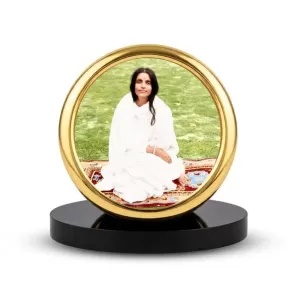 Car Desk/Table Top Anadamayi Ma Metal Golden Photo Stand  2x2 Inches, Compact & Stylish Spiritual Display For Car, Home & Office (Pack Of 1) (F18576)