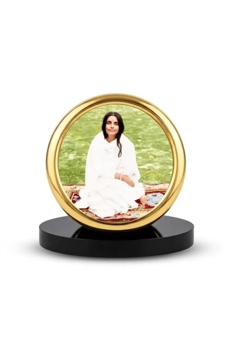 Car Desk/Table Top Anadamayi Ma Metal Golden Photo Stand  2x2 Inches, Compact & Stylish Spiritual Display For Car, Home & Office (Pack Of 1) (F18576)