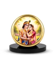 Car Desk/Table Top Lord Krishna Radha Metal Golden Photo Stand  2x2 Inches, Compact & Stylish Spiritual Display For Car, Home & Office (Pack Of 1) (F18577)